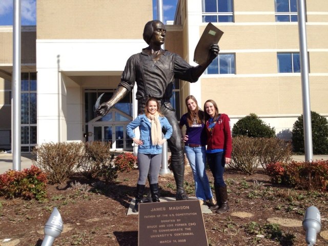 Abby, Lindsay and I with the statue of James Madison